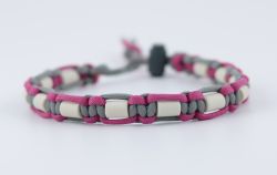 Schmuckkette mit EM Keramik Pipes - Zweifarbig Fuchsia/Grau 35-36 cm