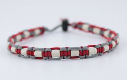 Schmuckkette mit EM Keramik Pipes - Zweifarbig Rot/Grau 50-52 cm
